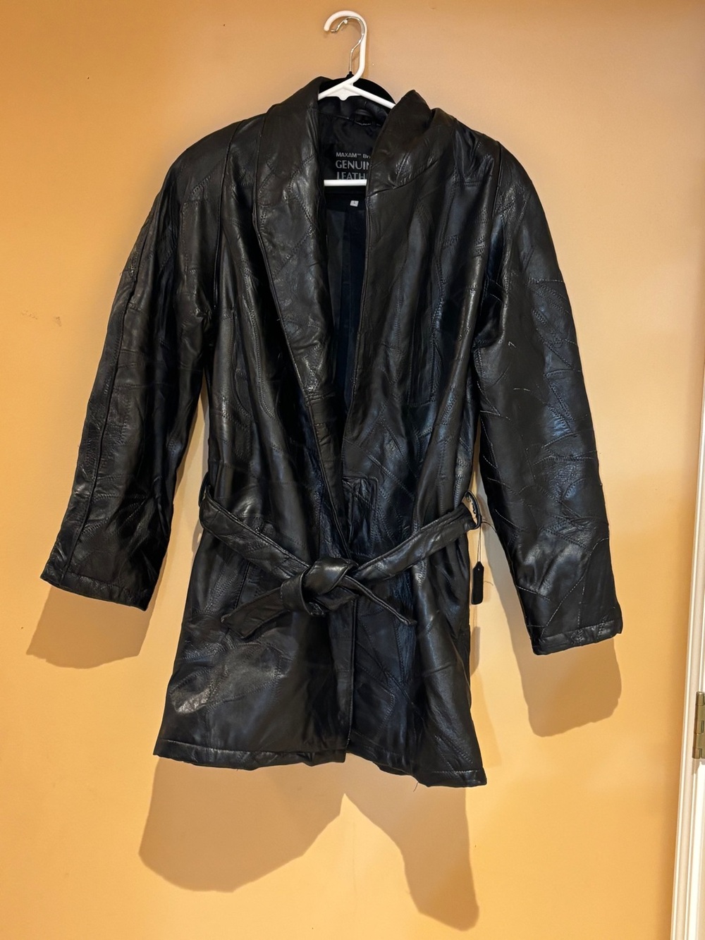 Maxam Genuine Leather Black Belted Women's Jacket